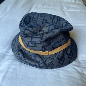 Guess Denim Patterned Bucket Hat with Tan Band